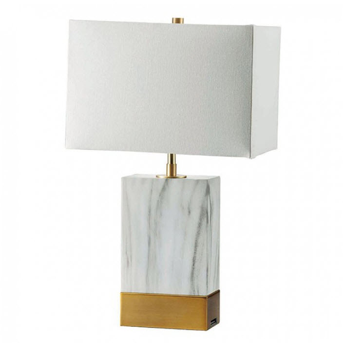 Faith Marble-Like USB Port Table Lamp
