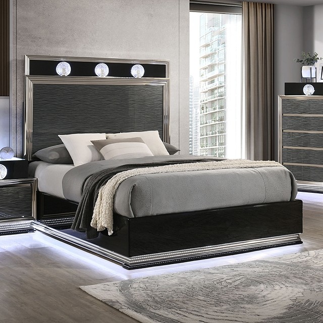 Noire Contemporary Charcoal Gray Black Bed