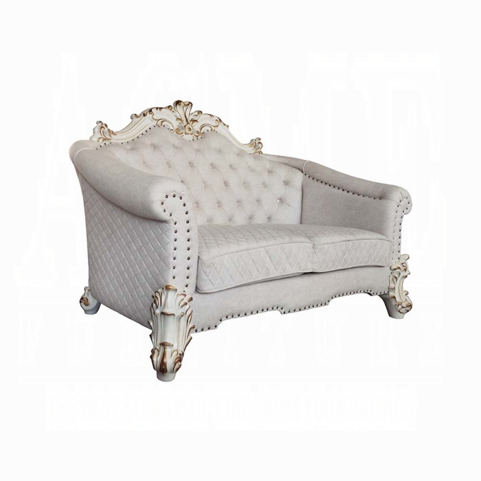 Vendome II Ivory Fabric Loveseat with 4 Pillows