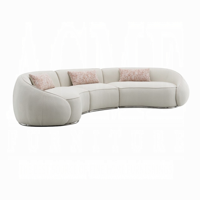 Sahara Beige Boucle Sectional Sofa with 3 Pillows