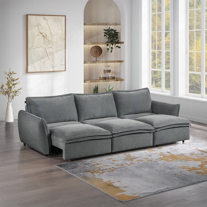 Eaden Gray Chenille Power Sofa with Sleeper