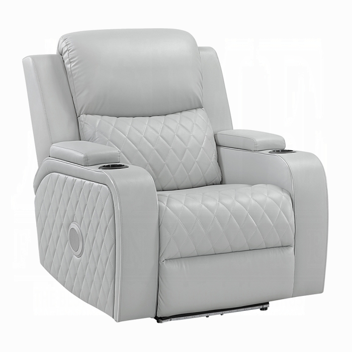 Elonzo Light Gray Leatherette Power Motion Recliner