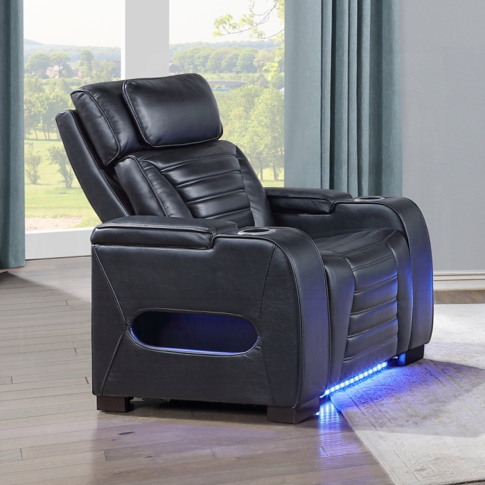 Ephron Black Leather Air Power Motion Recliner with LED