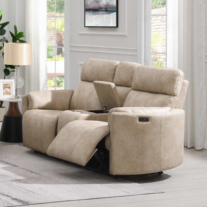Elison Dark Beige Power Motion Reclining Loveseat