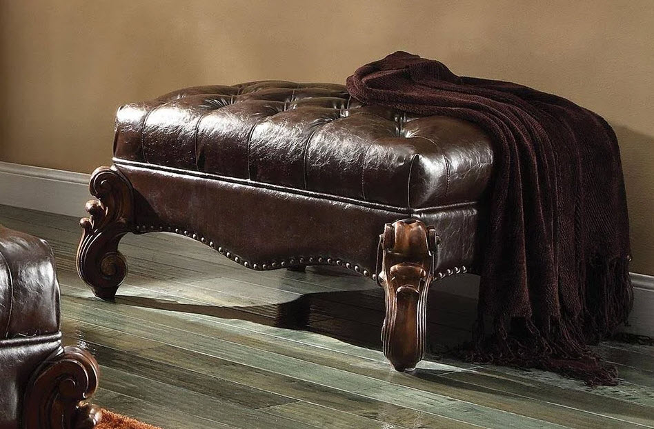 Versailles 2-Tone Dark Brown PU & Cherry Oak Ottoman