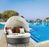 Salena Patio Canopy Sofa with 4 Pillows and Ottoman