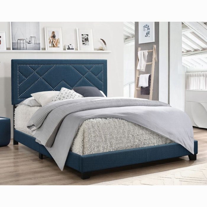 Ishiko Upholstered Dark Teal Linen Bed