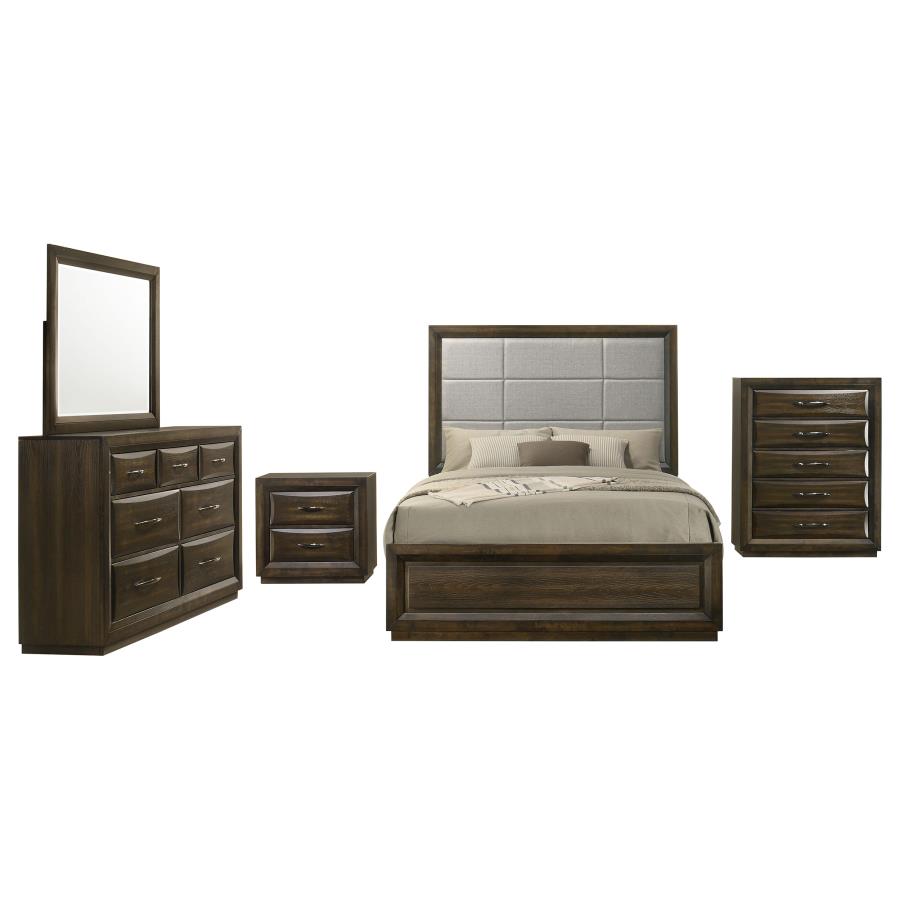 Atlas Upholstered Panel Grey and Dark Oak Bed