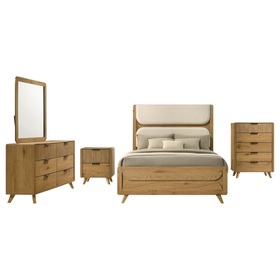 Bennett Upholstered Cream and Light Oak Bed
