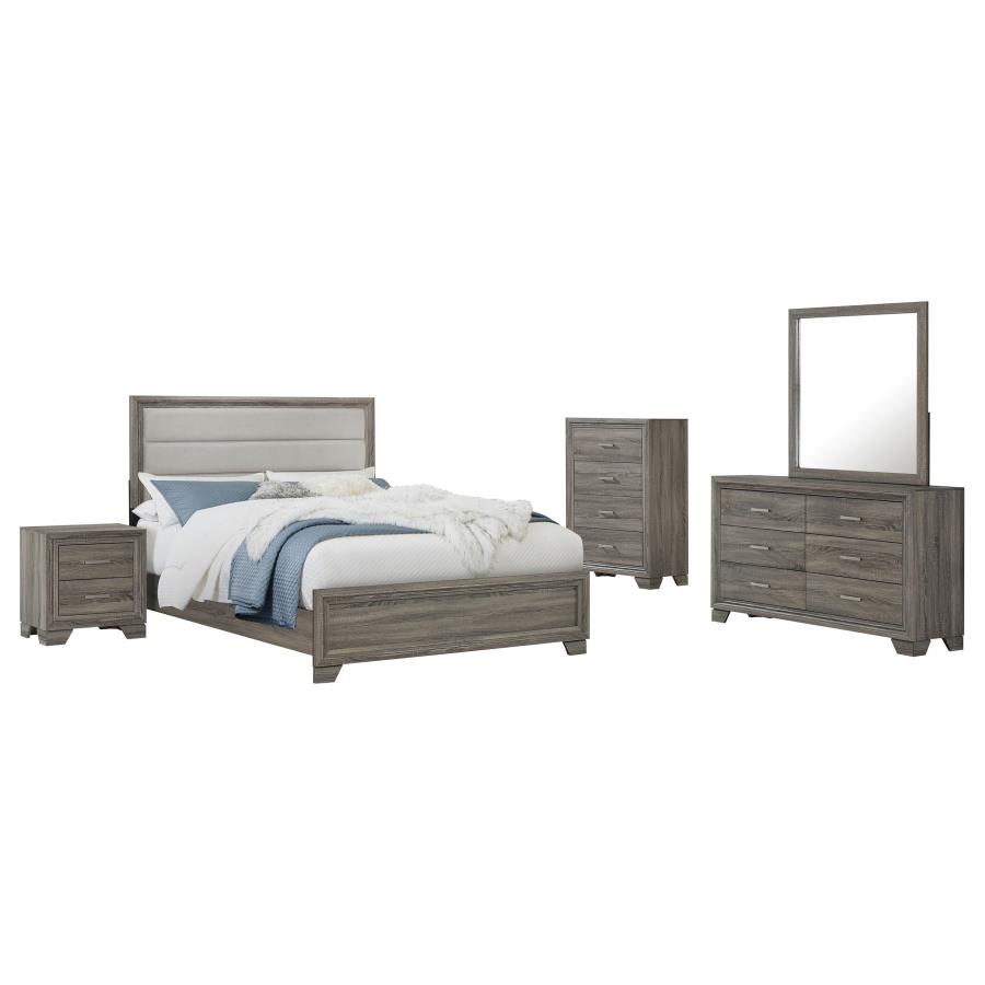 Wright Upholstered Brown Oak Bed