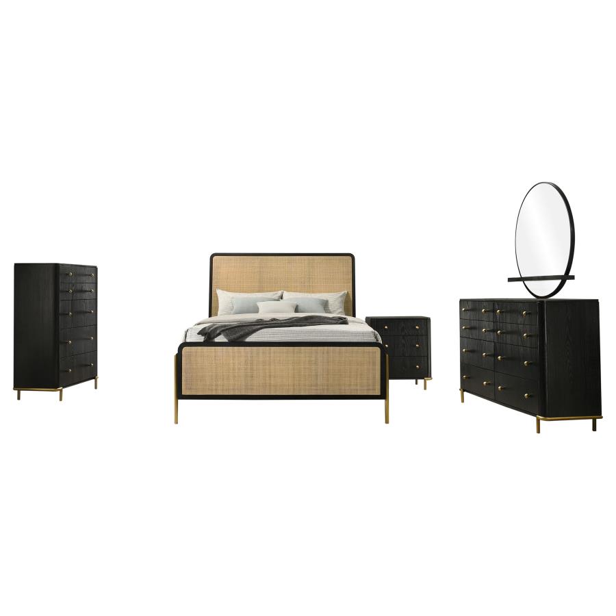 Arini Rattan Panel Black and Natural Bed