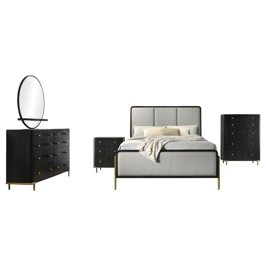 Arini Upholstered Panel Black and Grey Bed