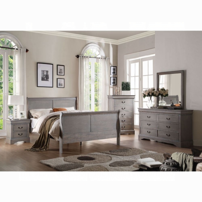 Louis Philippe III Antique Gray Queen Bed