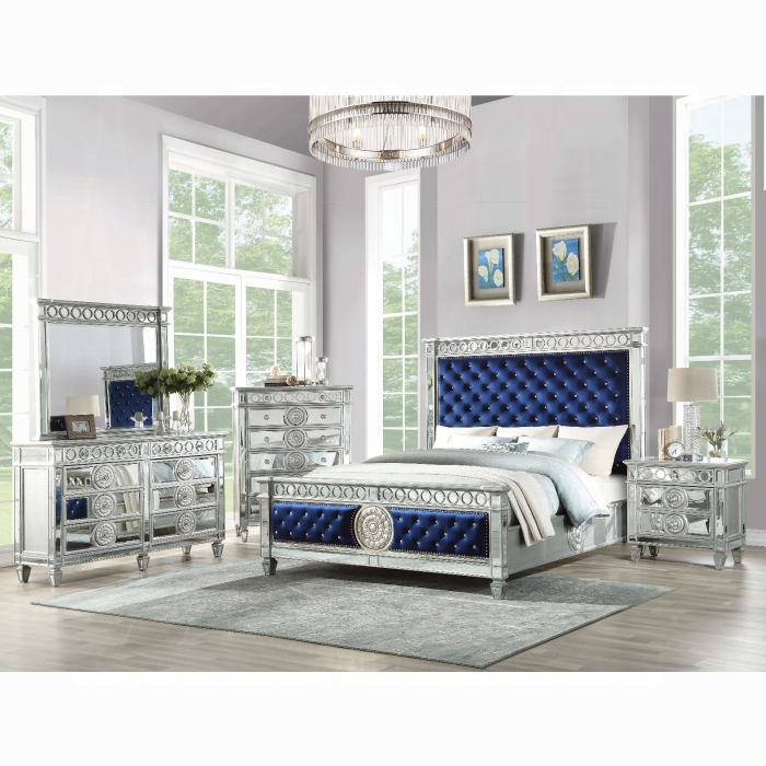 Varian Upholstered Blue Velvet Bed