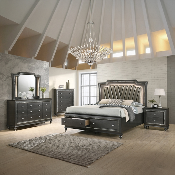Kaitlyn Leatherette Metallic Gray Platform Storage Bed