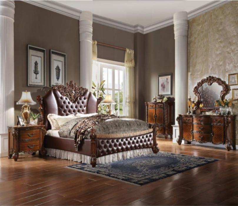 Vendome II Leatherette Cherry Queen Size Bed
