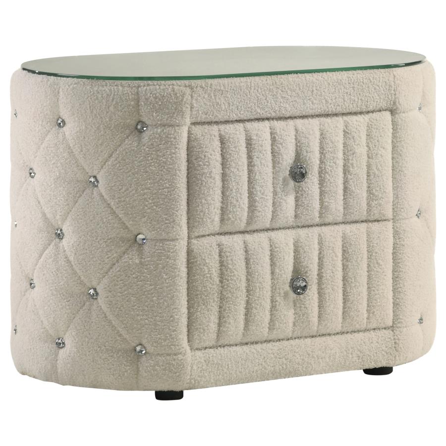 Sonya Upholstered Round Storage Ivory Nightstand