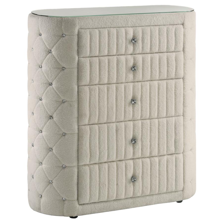 Sonya Upholstered Round Storage Ivory Chest