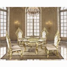 Desiderius Round Dining Table Antique Gold & Hand-Painted Brown Finish
