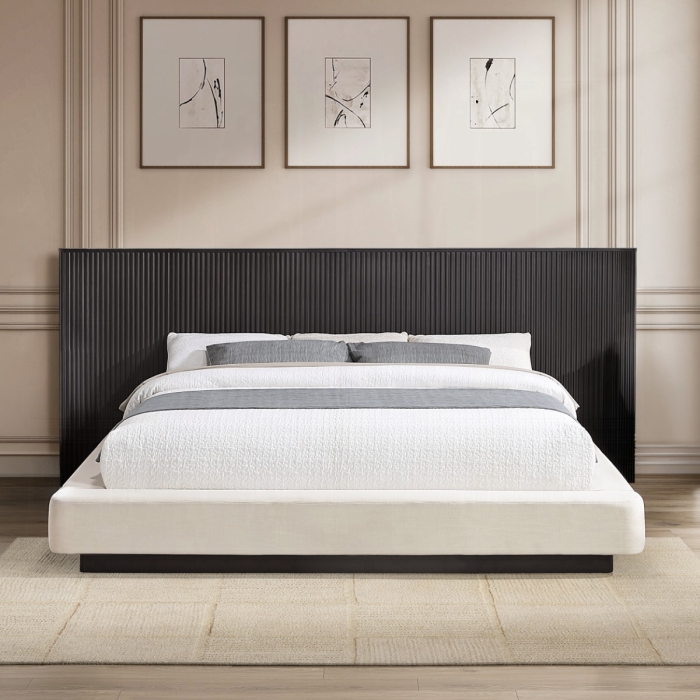 Clayten Beige Linen Platform Queen Bed