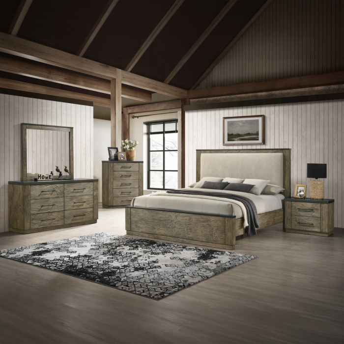 Lance Beige Fabric Tree Bark Bed