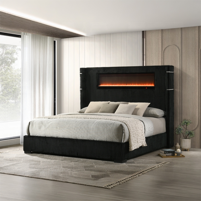 Garner Black & Gray Corduroy Bed