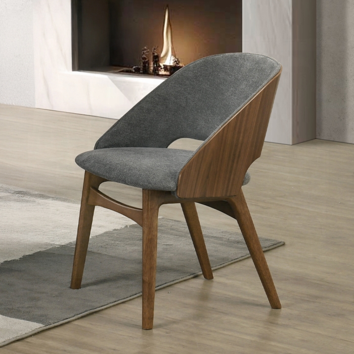 Delmon Fabric Dark Walnut Side Chair Set of 2