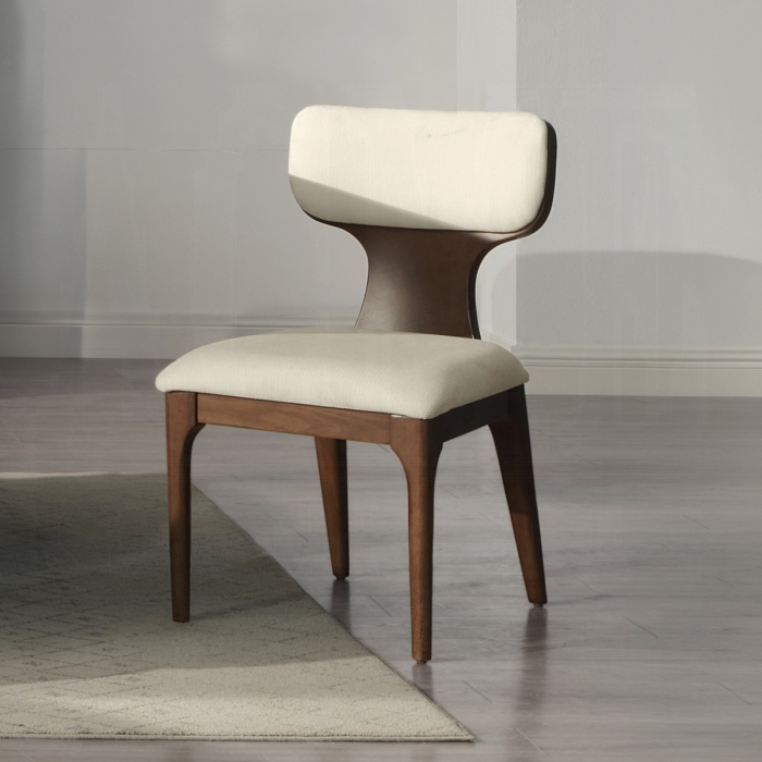 Koen Beige Chenille Brown Oak Side Chair Set of 2