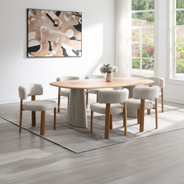 Ogin Gray Travertine Oval Dining Table