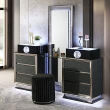 Noire Contemporary Charcoal Gray Black Vanity Set with Stool