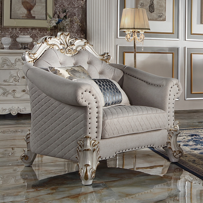 Vendome II Ivory Fabric Accent Chair with 2 Pillows