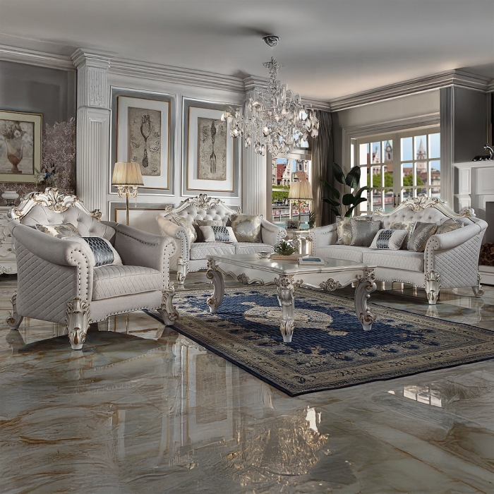Vendome II Ivory Fabric Sofa with 6 Pillows