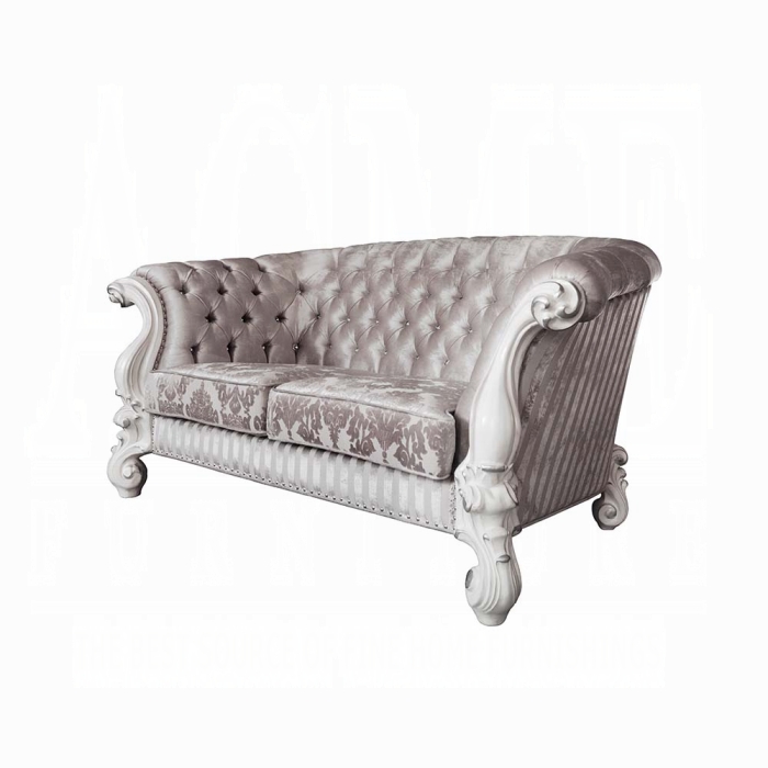 Versailles Ivory Fabric Loveseat with 5 Pillows