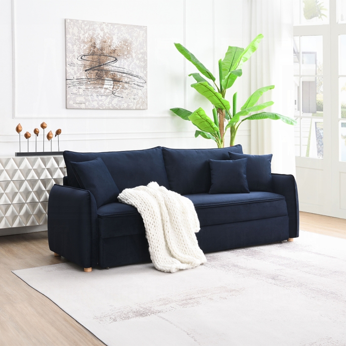 Irina Blue Velvet Sofa with Sleeper