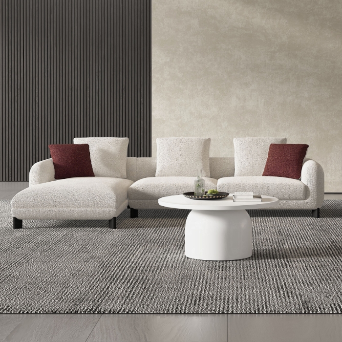 Mardi Maroon Beige Sectional Sofa with 6 Pillows
