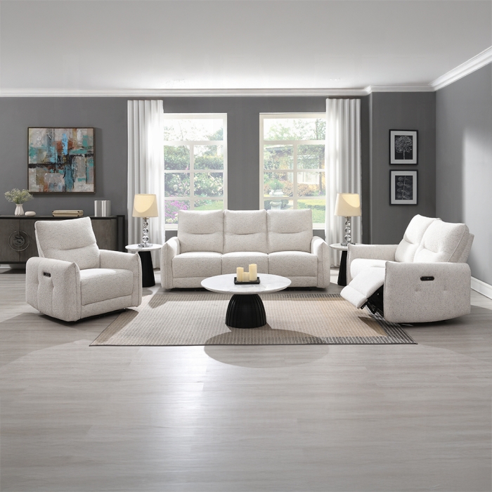Lalisa Cream Chenille Power Motion Reclining Sofa