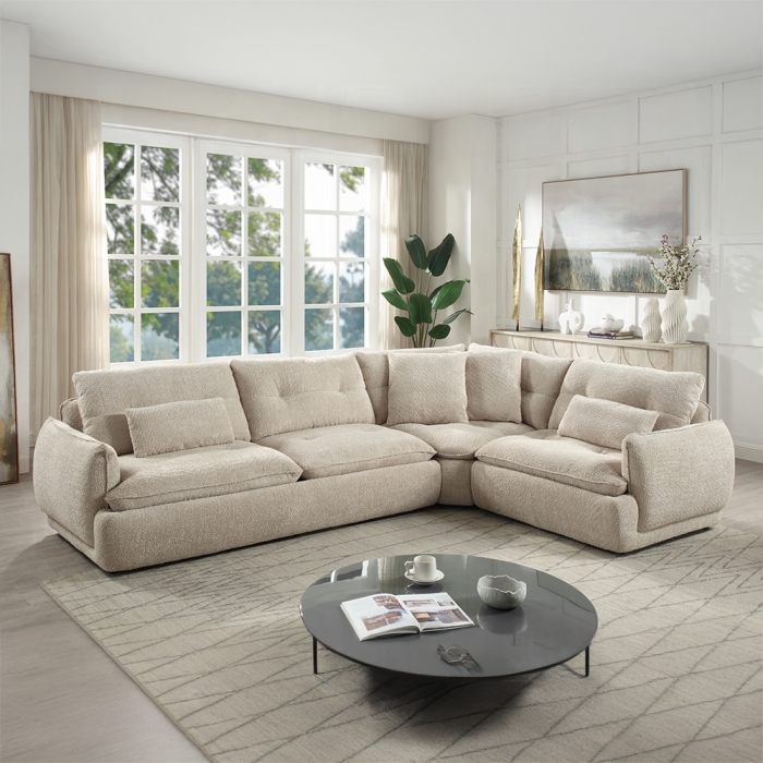 Jonina Beige Chenille Sectional Sofa with 4 Pillows