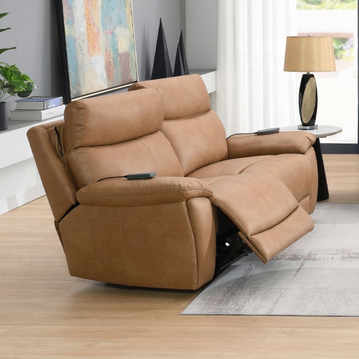 Chavis Brown Leather Aire Power Motion Reclining Loveseat