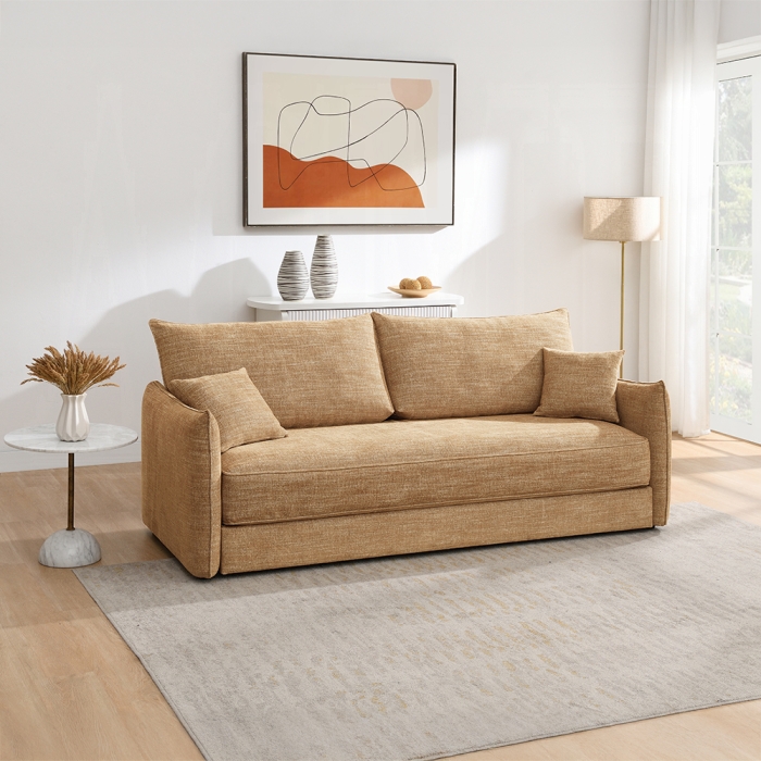 Cadie Mocha Chenille Sofa with 2 Pillows
