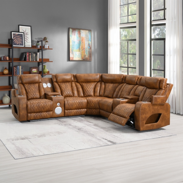 Taddeo Brown Leatherette Power Motion Reclining Sectional Sofa
