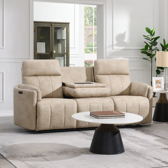Elison Dark Beige Power Motion Reclining Sofa