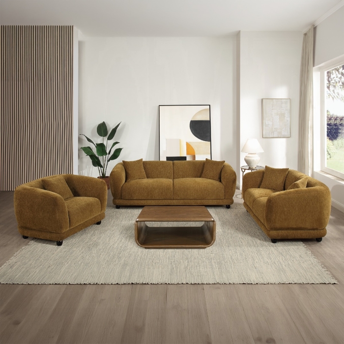 Lennox Brown Chenille Sofa with 2 Pillows